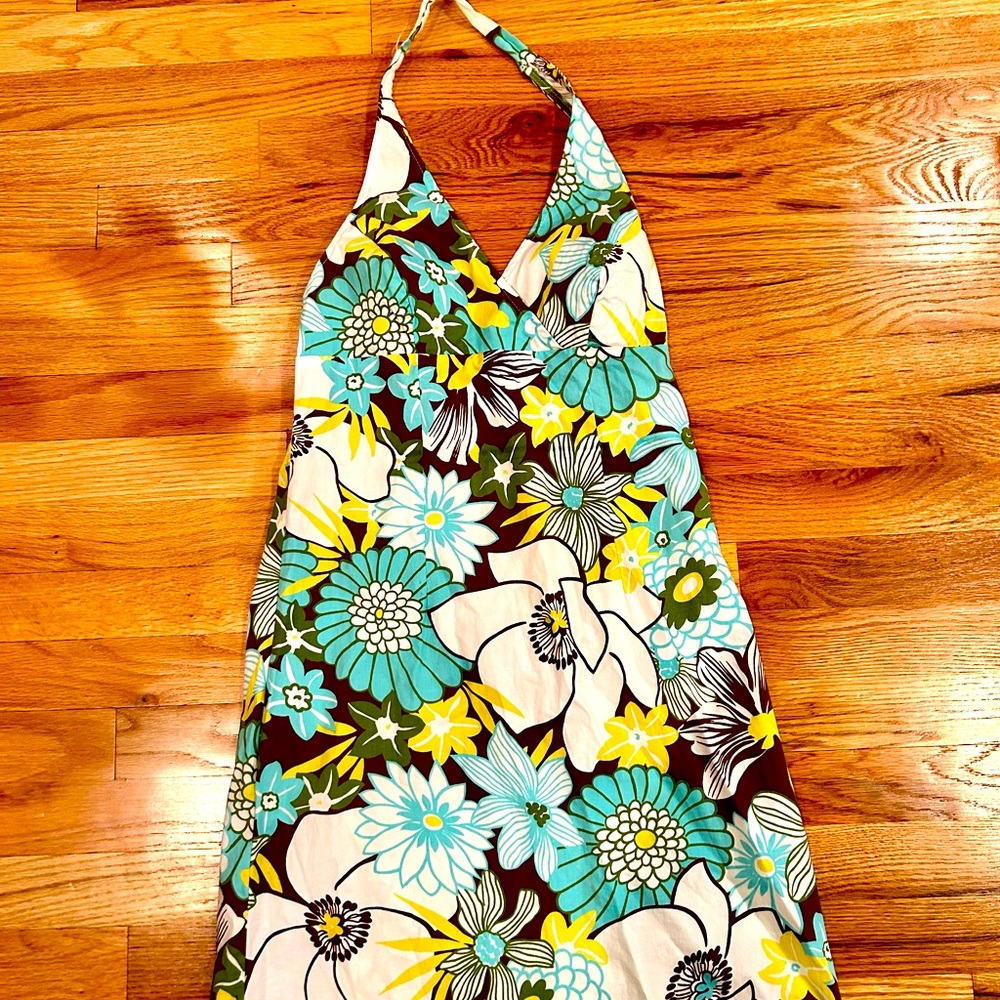 Vintage Turquoise Floral Halter Sun Dress